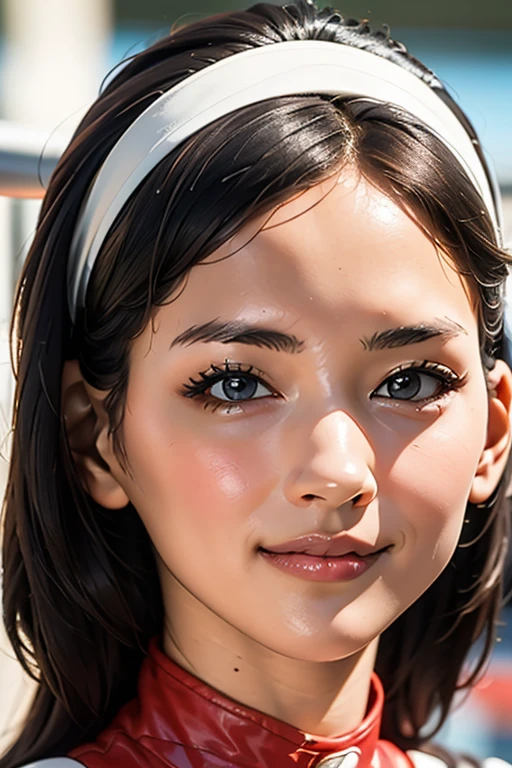 Highest quality High resolution Simple F1 Grand Prix Racecourse Companion cute girl Beautiful face Race Queen 20 years old ((head to waste ))