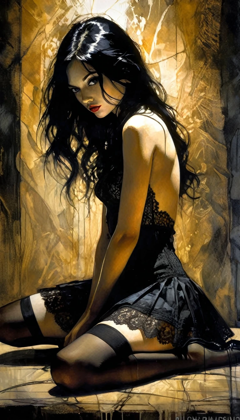 girl with long black hair, very small , sexyce dress {{{,{cowgirl sex, gion tong, sit astridepleated skirt, penis in vagina,}}},cltra detakin,sketch}}},, eroticism, sexy, white image and between shws, oil painting, chiaroscuro, sensual, dramatic lighting, moody atmosphere, photorealistic, intricate details, masterpiece, ultra-detailed, high quality, 8k, best quality, realistic, cinematic, Dark and melancholic composition, expressionistic and powerful , emotional impact, art inspired by Bill Sienkiewicz.