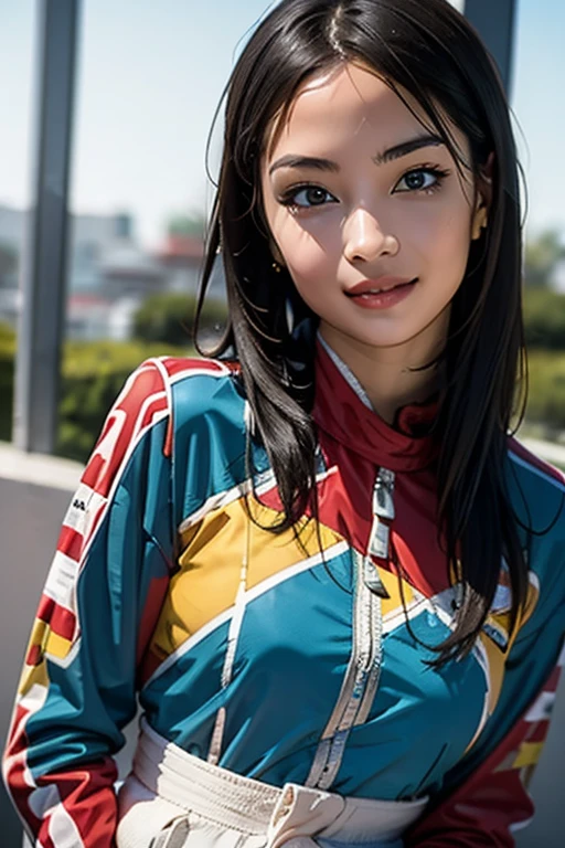 Highest quality　High resolution　Simple　F1 Grand Prix　Racecourse　Cute girl driver　Beautiful face　Race Queen　20 years old　