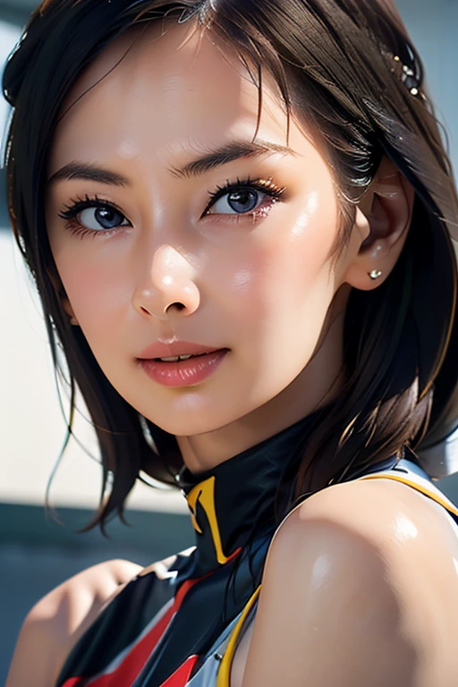 Highest quality High resolution Simple F1 Grand Prix Racecourse Companion cute girl Beautiful face Race Queen 20 years old head to waste