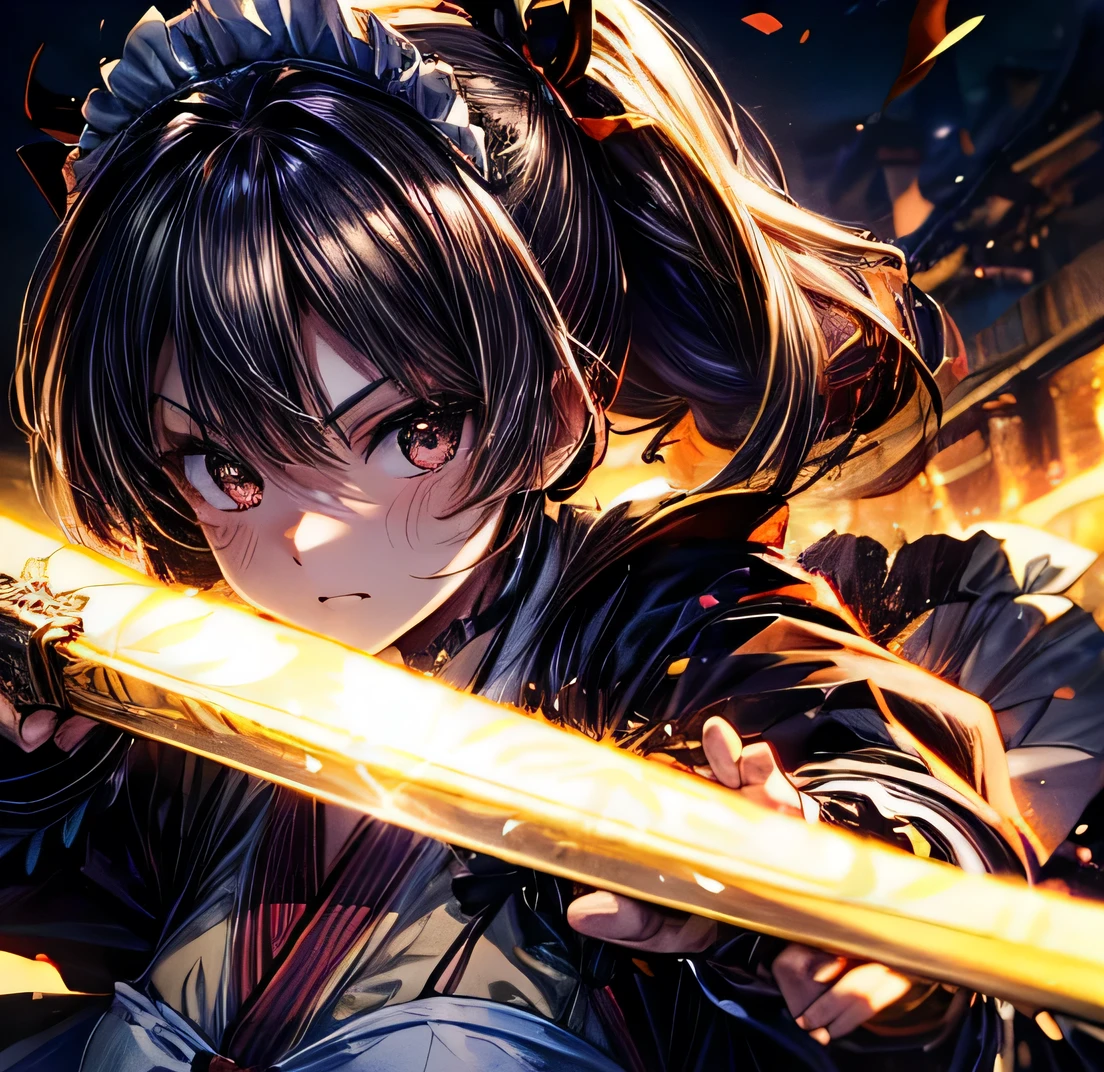 Maid Black Hair Ponytail Long Yagyu Shinkage-ryu swordsmanship Exercise martial arts Menkyo Kaiden Tosei Gusoku armor Japanese sword Sengoku period