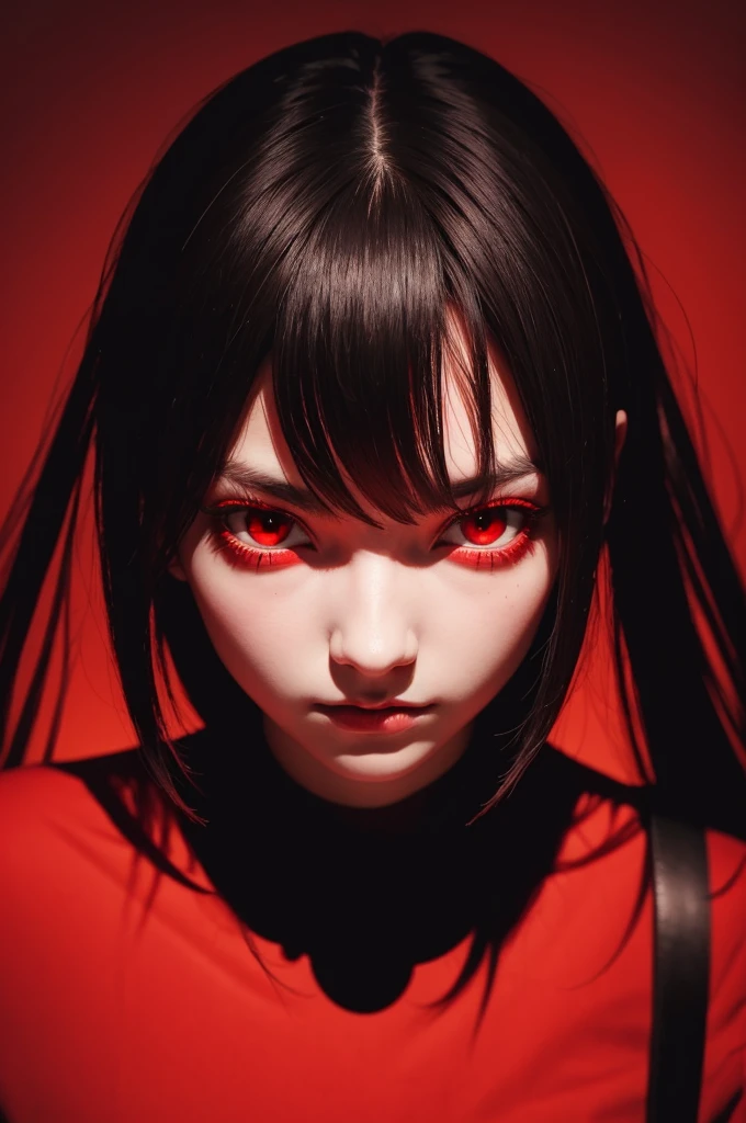 A shadow with red eyes, with a red background