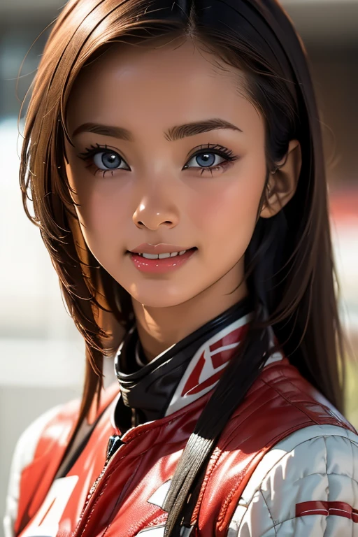 Highest quality High resolution Simple F1 Grand Prix Racecourse Companion cute girl Beautiful face Race Queen 20 years old head to waste