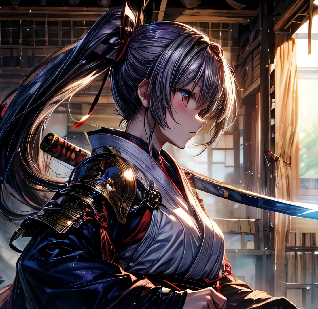 　Black Hair　Ponytail Long　Yagyu Shinkage-ryu swordsmanship　Presence　Fit　Menkyo Kaiden　Tosei Gusoku　armor　Japanese sword　Beauty　
