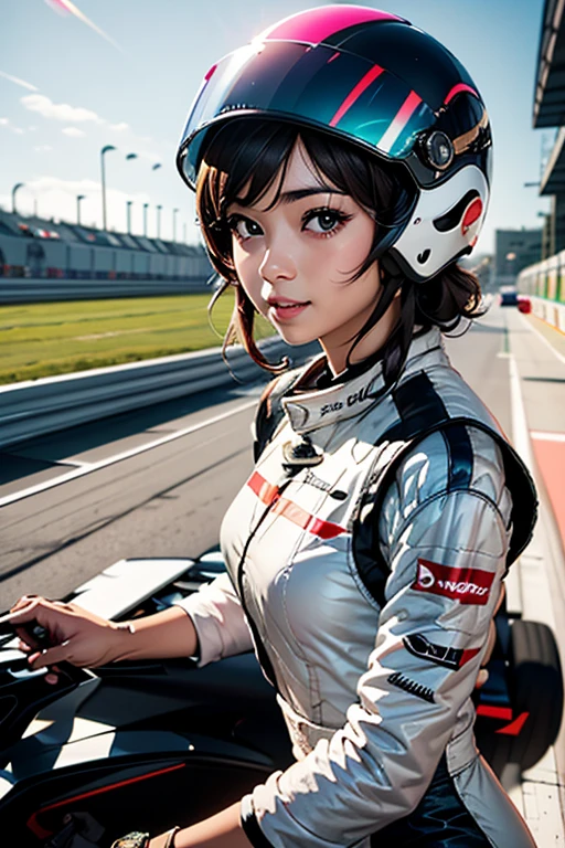 Highest quality　High resolution　Simple　F1 Grand Prix　Racing Car　Helmetを被ったドライバーの可愛い女の子　Helmet　Driver&#39;s suit