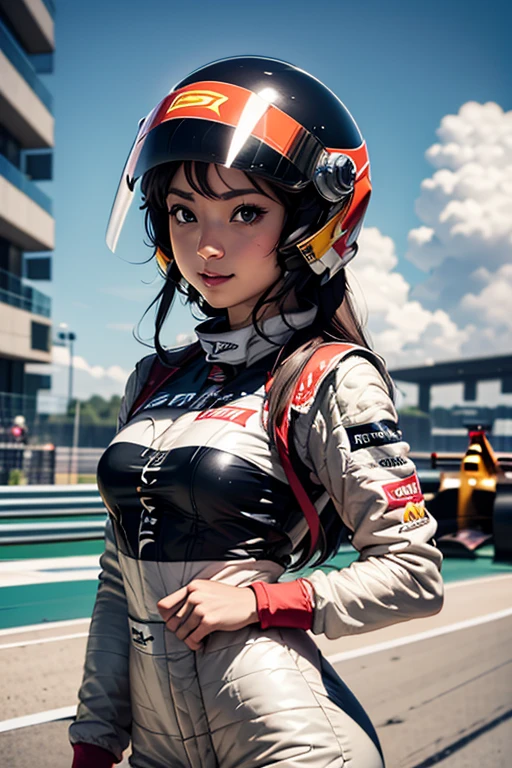 Highest quality　High resolution　Simple　F1 Grand Prix　Racing Car　Helmetを被ったドライバーの可愛い女の子　Helmet　Driver&#39;s suit