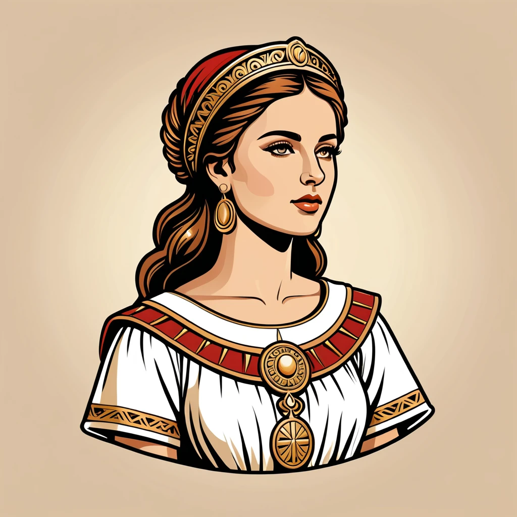 woman in roman folk outfit, vector graphics, strong contours, logo design
