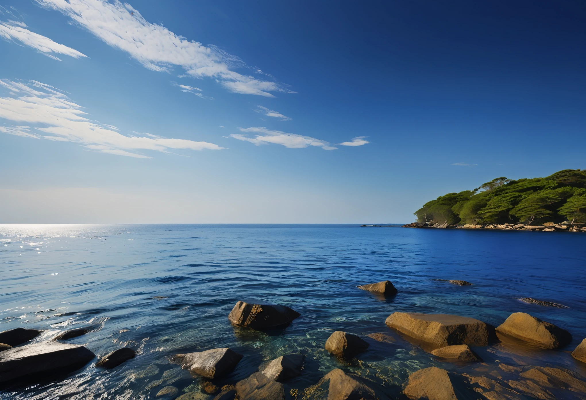 (Serene landscape:1.3) entirely in shades of (blue:1.2), from (pale sky blue:1.1) to (deep midnight waters:1.2), evoking a sense of (calm and tranquility:1.3).