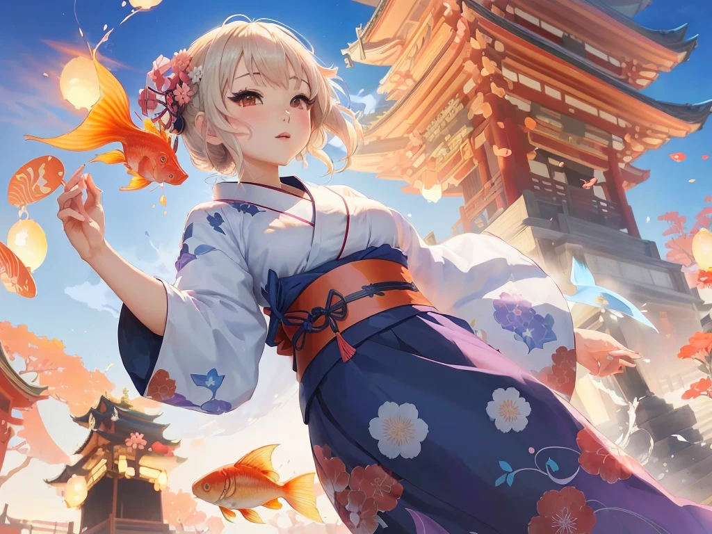 Anime girl in kimono holding a fish in front of a pagoda, Anime Style 4k, Splash Art Anime Loli, anime art wallpaper 4k, anime art wallpaper 4k, Anime Art Wallpapers 8K, 4K Manga Wallpapers, Best anime 4k konachan wallpaper, anime wallpaper 4k, anime wallpaper 4k, Anime-style illustrations, Japanese art style