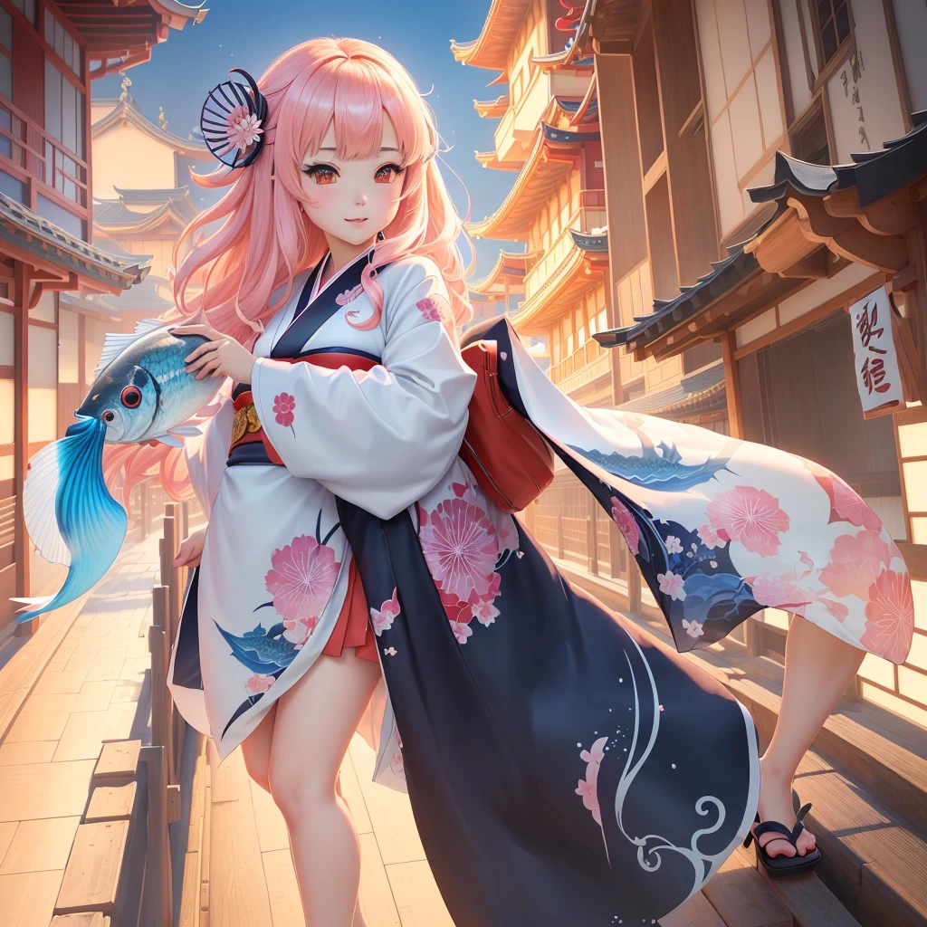 Anime girl in kimono holding a fish in front of a pagoda, Anime Style 4k, Splash Art Anime Loli, anime art wallpaper 4k, anime art wallpaper 4k, Anime Art Wallpapers 8K, 4K Manga Wallpapers, Best anime 4k konachan wallpaper, anime wallpaper 4k, anime wallpaper 4k, Anime-style illustrations, Japanese art style
