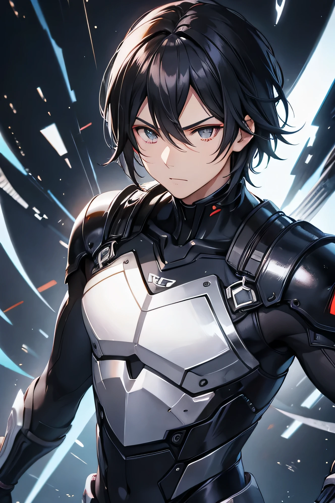 　輝く銀のMetal Body　Japanese male handsome model　Black Hair　Ultra short　looking at the camera　Shiny full-body silver suit　　　Shiny silver latex suit　future　Metal Body　　 grim stare　　gaze　Sad expression　うるんだ眼Black Hair　Adult man　輝く銀のMetal Body　Face close-up　Upper Body