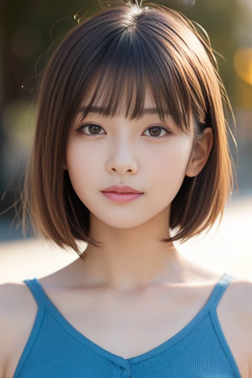((Highest quality, 8k, masterpiece :1.3)), Sharp focus:1.2, Bright colors, Professional level, ((Bokeh effect)), Shallow depth of field,
20-year-old woman, (A half Japanese, half German woman), 1 person,
A beautiful face with intelligence, A beautiful woman who emphasizes her supple body :1.3,
Full body image from thigh, Model body type:1.5, 頭w:1.4, Beautiful woman with perfect style:1.4,
Realistic skin texture, Fair skin, Glowing Skin,
Narrow shoulders and slim figure, Beautiful clavicle, Thin arms, Long, slender legs,
The beauty of slim abs :1.2, Narrow waist :1.2,
Highly detailed face, Beautiful small face, Symmetrical facial expression parts, Surface Length Contours, Sharp jaw, Smooth nasal muscles, The narrow space between the nose and mouth,
Very fine eye, Long, narrow eyes, Attractive brown eyes, double eyelid, Beautiful thin eyebrows, fine long eyelashes,
Plump and glossy pink lips, Blushing, Beautiful Teeth,
Beautiful actress'Natural Makeup, Silver Necklace, Earrings,
Light brown, delicate and soft hair, (Feminine short bob, ponytail :1.2),
Layered Cut, (Blunt bangs:1.2),
He has his mouth half open、Staring at the camera with a fascinated look。.,
