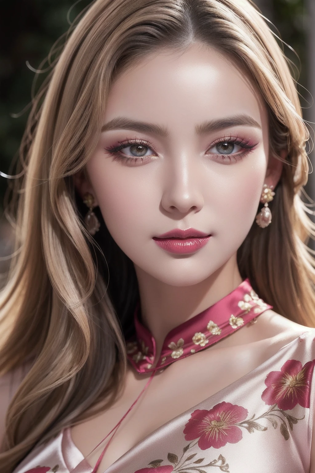 ((Make your subject look three-dimensional with the contrast of light and shadow)), (show 1 woman, 24 years old, famous actress, confidently walks on the red carpet, Film Awards Gala), looks at the viewer, (ultra-fine digital art), photorealistic Realism 16K Quality, eyes: {(Ultra absurd details of realistic perfectly round [eyes: brown: 1.4])} (the most absurd quality perfect eyes:1.2), ((super beautiful cute sharp-face)), (light pale complexion), ((clear no blur and sharp perfect round finely detailed pupils)), (ultra detailed eyes), finely detailed face,finely quality eyes,(tired and sleepy and satisfied:0.0), (close up of a woman's eye), BREAK, detailed lips:1.3,pink_makeup:1.3, (red_lipstick:1.32),perfect dark_eyeshadows:1.35, there a close up of a woman's, (super detailed makeup on eyes:1.3), iridescent eyes, with professional makeup, (Detailed nose:1.2), perfect Hands: (Normal hands, five finger), Face: (Exquisite face), BREAK, ((Are happy,beautiful,Very detailed,emotional expression,Intense happy)), ((smiling, joyful face)), (perfect composition), Depth of field, cinematic light, Lens flare, dslr, best high quality soft lighting, sharp focus captured by Fujifilm XT3, f 5.6, in a dramatic lighting, dry skin, best high quality real texture skin, (A woman with velvety skin:1.3), (best high quality real texture hair), (blonde hair(wavy combed up, behind the ear:1.22), hyper detailed:1.25), (firm big full breasts), (slim muscled body), (she is the embodiment of beauty and allure, ((Dressed in a breath taking, silk Dolce & Gabbana.Floral dress:1.3)), elegant fashion intricately detailed:1.28), floral couture, (clothes made of silk and flower:1.3), 3/5 long, (closeup to her face)
