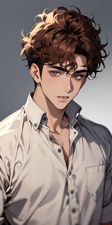 handsome 24 years old boy with brown curly hair and small lips long nose