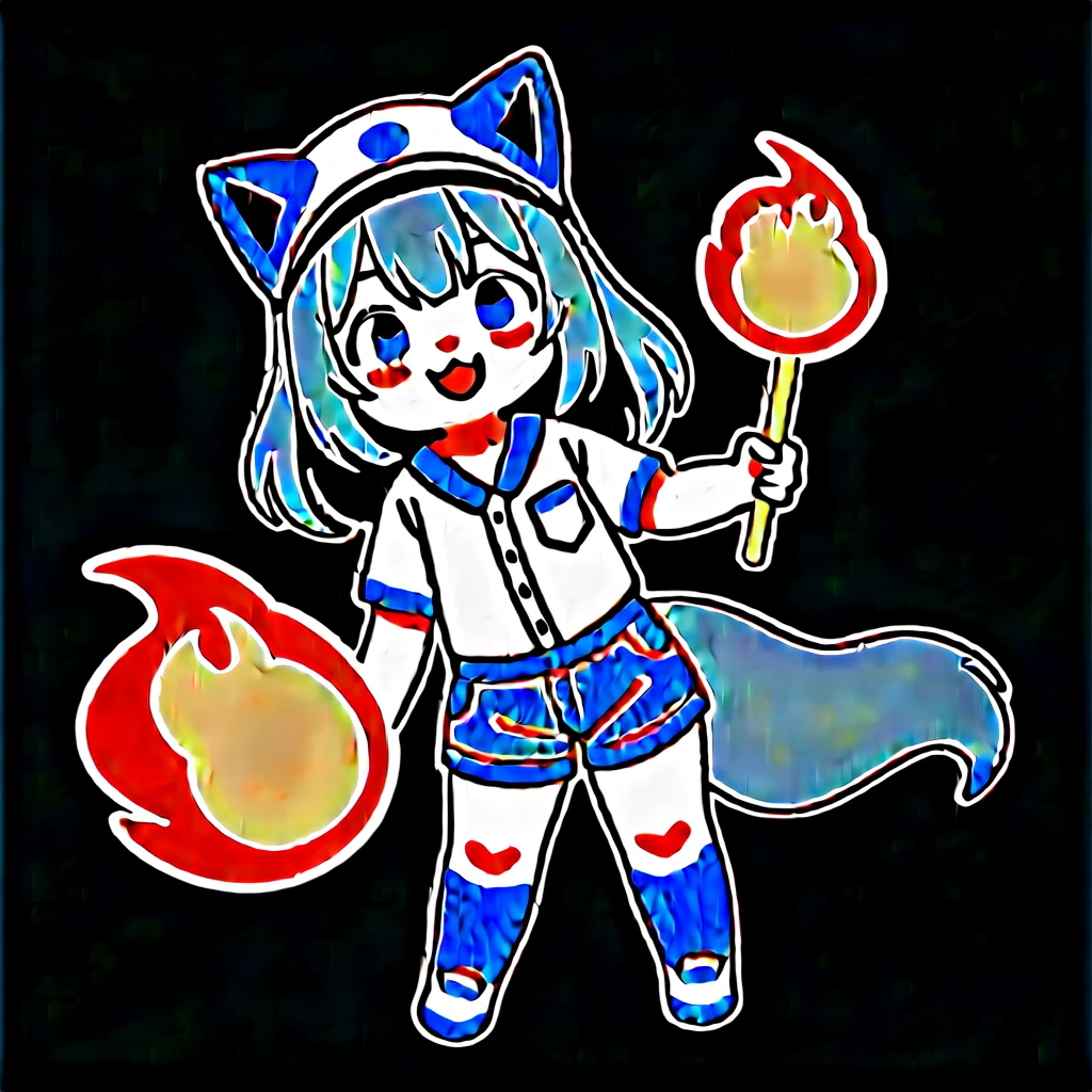 source_anime, score_9, score_8_up, BREAK a chibi 1girl on a server room on fire, cat ears, baseball hat, shirt, shorts, smile