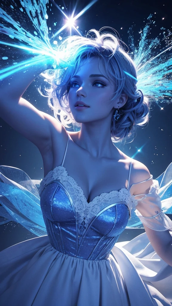 jeu de lumière avec des couleurs bleues, particules, image 3d