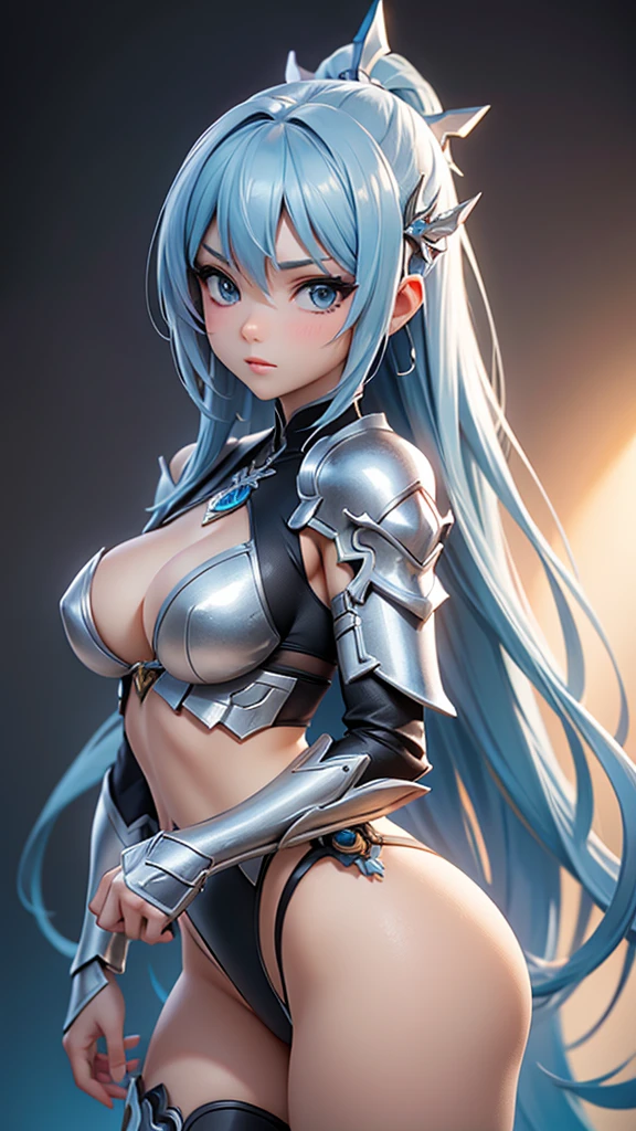 1_girl, solo, upper body portrait of a woman in a silver and blue bikini, chengwei pan on artstation, by Yang J, detailed fantasy art, stunning character art, fanart best artstation, epic exquisite character art, beautiful armor, extremely detailed artgerm, detailed digital anime art, artgerm on artstation pixiv, armor silver bikini girl, back turned