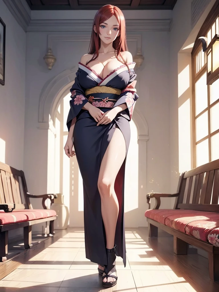 ((1girl, solo)), (large breasts:1.5), beautiful body, (perfect anatomy, perfect body, perfect hands, perfect legs), nice hands, natural proportions, sexy body, standing, own hands together BREAK
((extremely detailed face)), purple eyes, (beautiful detailed eyes:1.6), (realistic pupils, realistic iris:1), expressive eyes, looking at viewer, (clear eyes:1.3), (hyperrealistic:1.2), (detailed skin texture:1.2), smooth skin, (red hair:1.5), long hair, (detailed lips:1.2), (attractive lips:1.1), (glossy lips:1.1), ((smile)), parted lips, perfect face, perfect eyes BREAK
japanese clothes, (kimono:1.3), floral print, off shoulder, collarbone, cleavage, long sleeves, wide sleeves, sash, obi, side slit, thighs, sandal, white socks BREAK
(masterpiece:1.5), anime-style, top quality, best quality, (beautiful and aesthetic:1.2), (ultra detail:1.5), Ultra-detailed depiction, Ultra-precise depiction, extremely detailed 8k illustration, high resolution, (highly detailed shading:1.2), (realistic lighting:1.4), perfect lighting, vibrant colors, dynamic tones, striking hues, 8k, absurd resolution, perfect shadows, hdr, UHD, ambient lighting, realistic, ultra-realistic, photo realistic, highly detailed, rich detail, luminous colors, fine texture, intricate design, professional illustration, (soft light:1.2), (illustration:0.7)