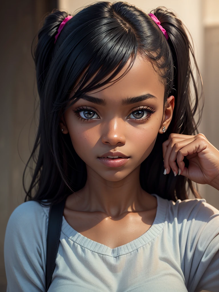 dark skin, (masterpiece, sidelighting, finely detailed beautiful eyes: 1.2), masterpiece*portrait, realistic, 3d face, lustrous skin,