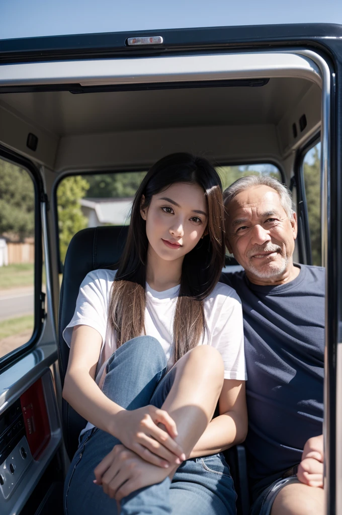 A photo of me and my father in a truck
