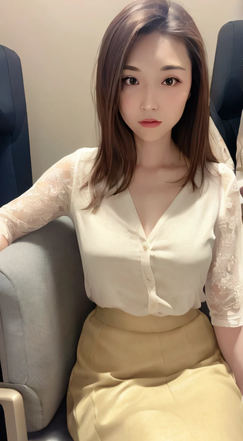 (masterpiece:1.5)、(Realistic:1.5)、(Highest quality:1.4、8k、RAW Photos)、 Ultra-high resolution、Professional Lighting、Perfect dynamic composition、Taken inside a cinema during a movie screening、Bust up shot、 Sitting in a seat、Film Grain、chromatic aberration、(bokeh:1.1)、 Frank、Sophisticated、charm、超Realistic、Attention to detail、Golden Ratio、 (30-year-old Japan woman、1 person)、Slender girl、Delicate and charming girl、Very beautiful woman:1.4、 Serious expression、Looking at the camera、Sculptural installation、Brown eyes、Light brown hair、Shiny Hair、Hairstyle: Short Bob、 Realistic looking skin、 shut up.、Beautiful Eyes、double eyelid、Thin arms、(Wearing a light blouse and a beige long skirt:1.3)、Small and beautiful breasts、