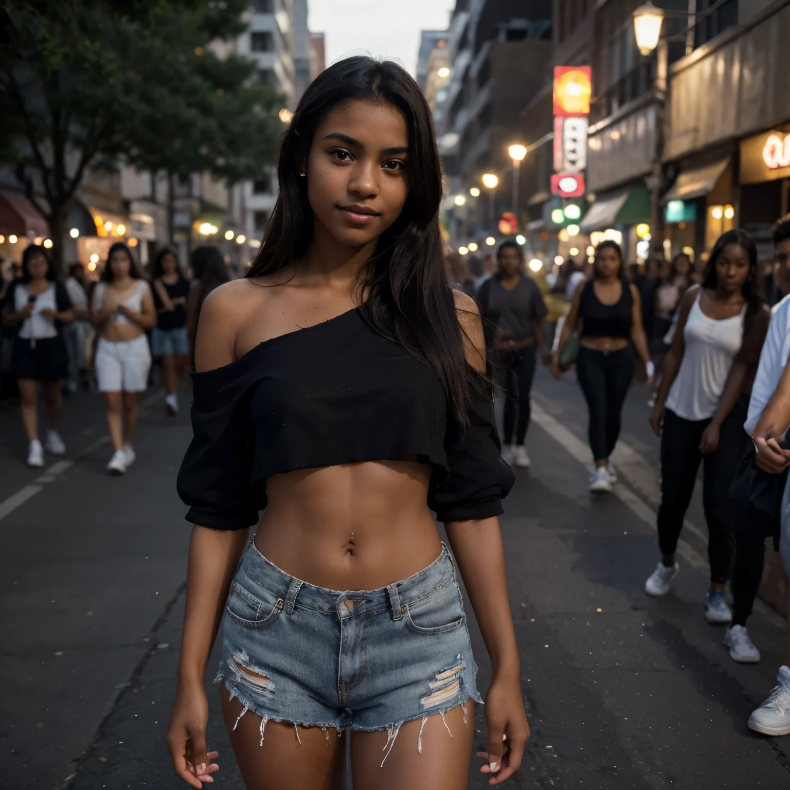 African girl naked with small panties on the street with people watching her while she walks sensually
