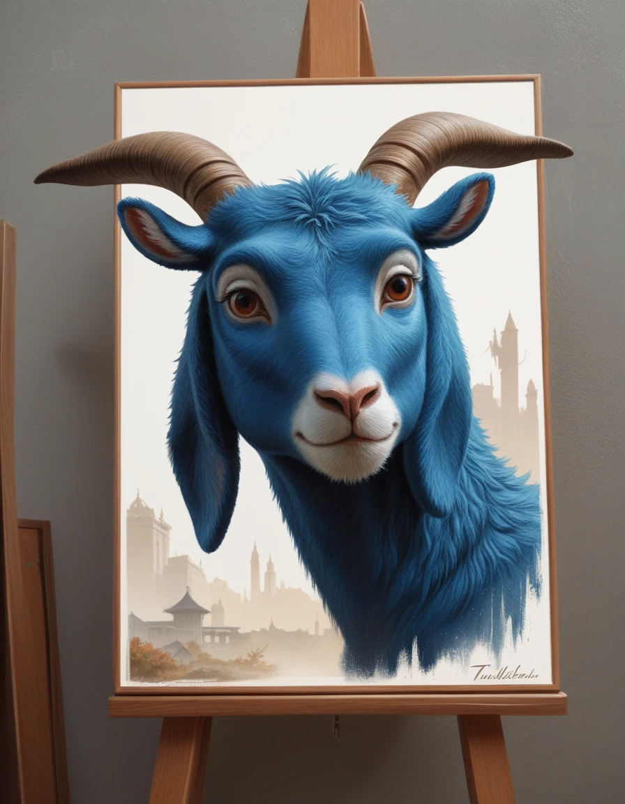 blue goat Cartoon vintage !!film!!, sharp focus, wide shot, zeiss lens, detailed, studio Ghibli, tim hildebrandt, digital painting, artstation, detailed concept art, illustration, wide shot, 4K, digital art,