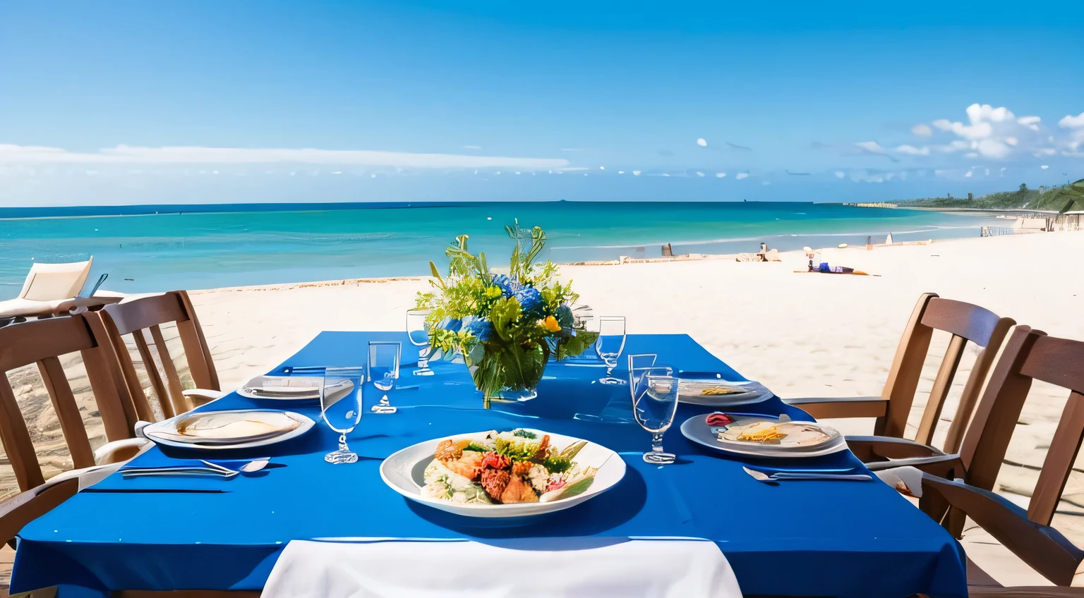 Beach table dinner blue sky