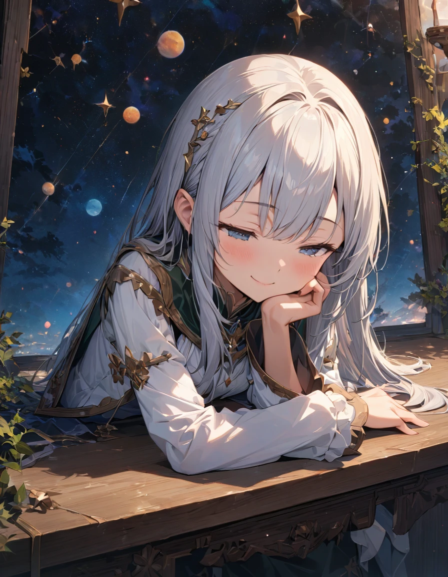 Highest quality,masterpiece,Very detailed, finely, High resolution, 8k wallpaper, finelyて美しい目,Cheek resting pose, She rests her chin on her hand, wearing her sleeves, and smiles gently. Looking down or up makes her look even cuter.