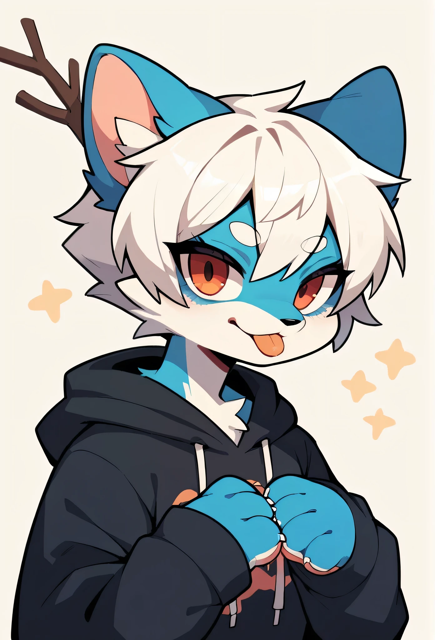 (Light blue fur,white hair,)Get involved,Stick out your tongue,Paw Clothes,hoodie clothes