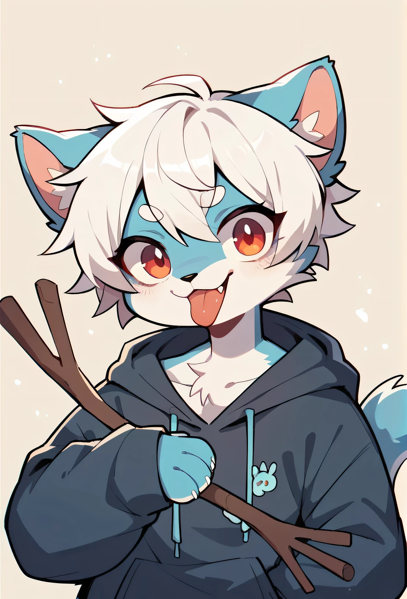 (Light blue fur,white hair,)Get involved,Stick out your tongue,Paw Clothes,hoodie clothes
