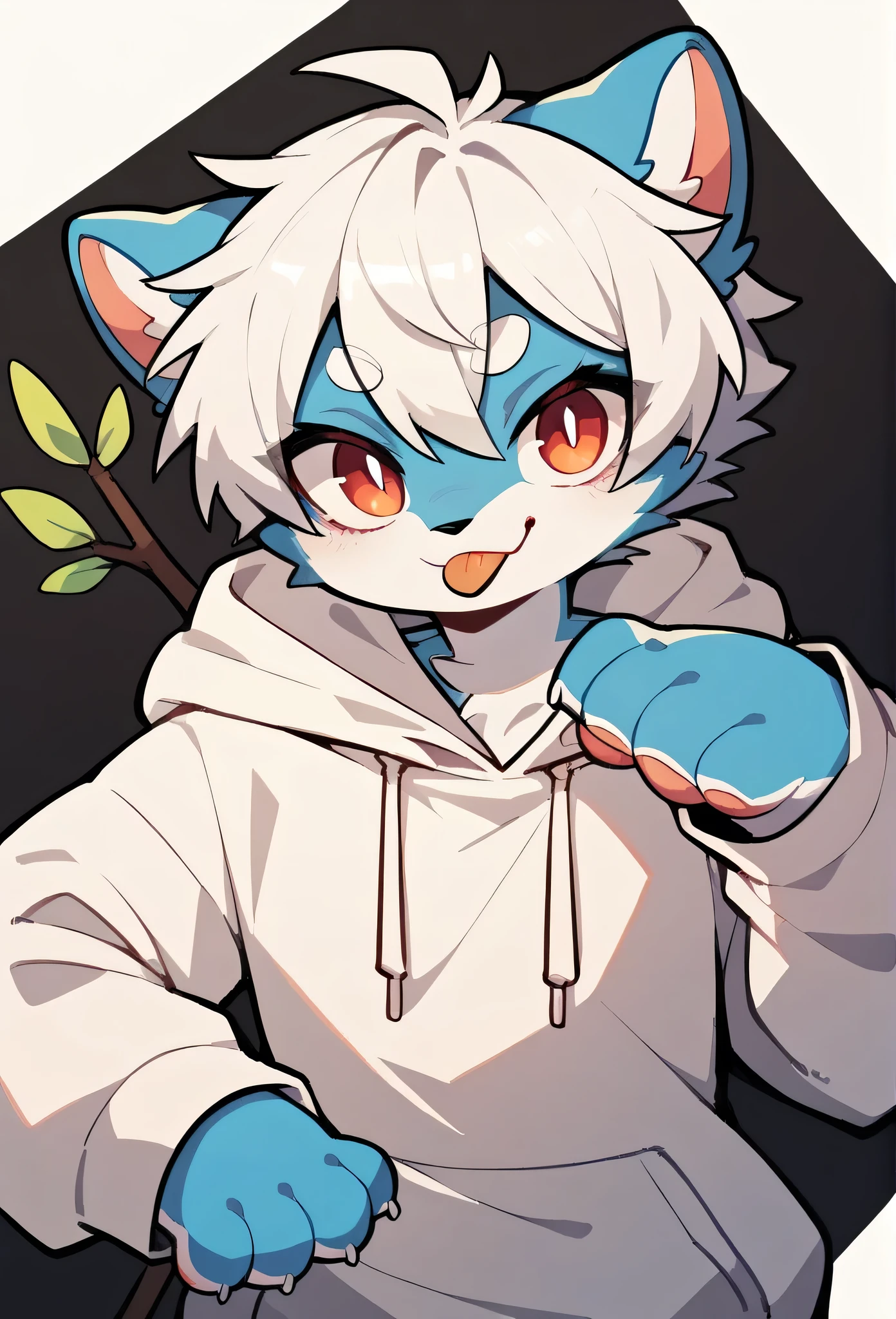 (Light blue fur,white hair,)Get involved,Stick out your tongue,Paw Clothes,hoodie clothes