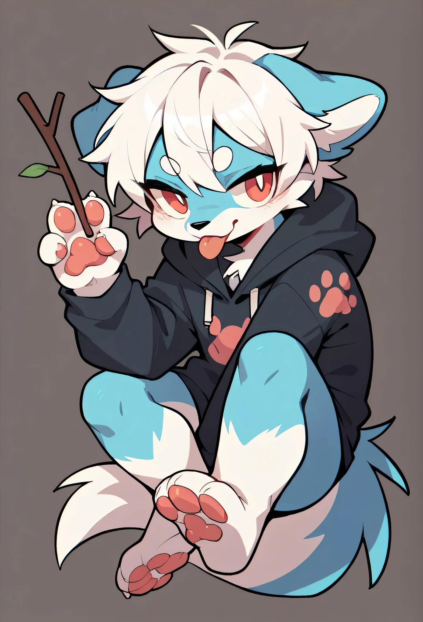 (Light blue fur,white hair,)Get involved,Stick out your tongue,Paw Clothes,hoodie clothes,dog