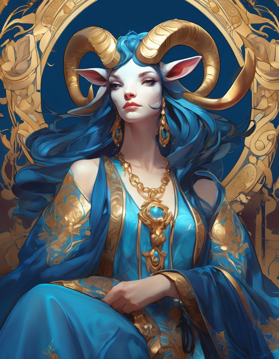 blue goat Cartoon digital art style professional illustrationof Stanley Artgerm Lau Greg Rutkowski Alphonse Mucha James Jean Marc Simonetti elegant highly detailed digital painting artstation pixiv