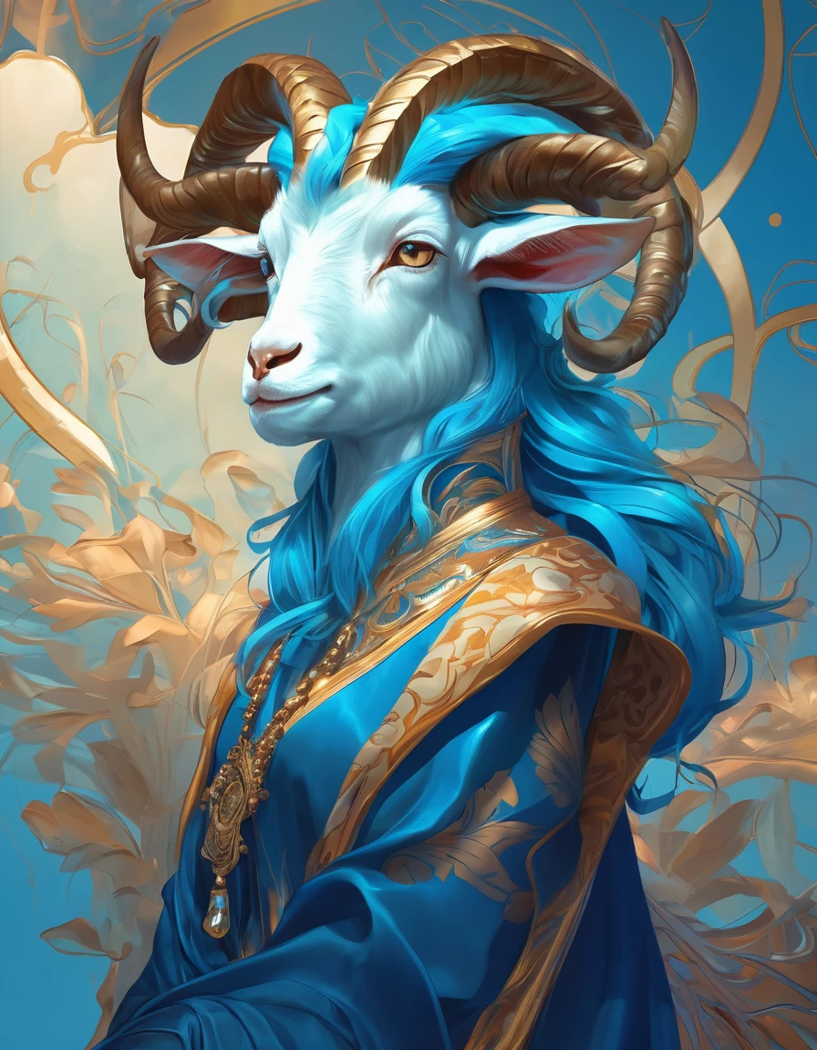 blue goat Cartoon digital art style professional illustrationof Stanley Artgerm Lau Greg Rutkowski Alphonse Mucha James Jean Marc Simonetti elegant highly detailed digital painting artstation pixiv