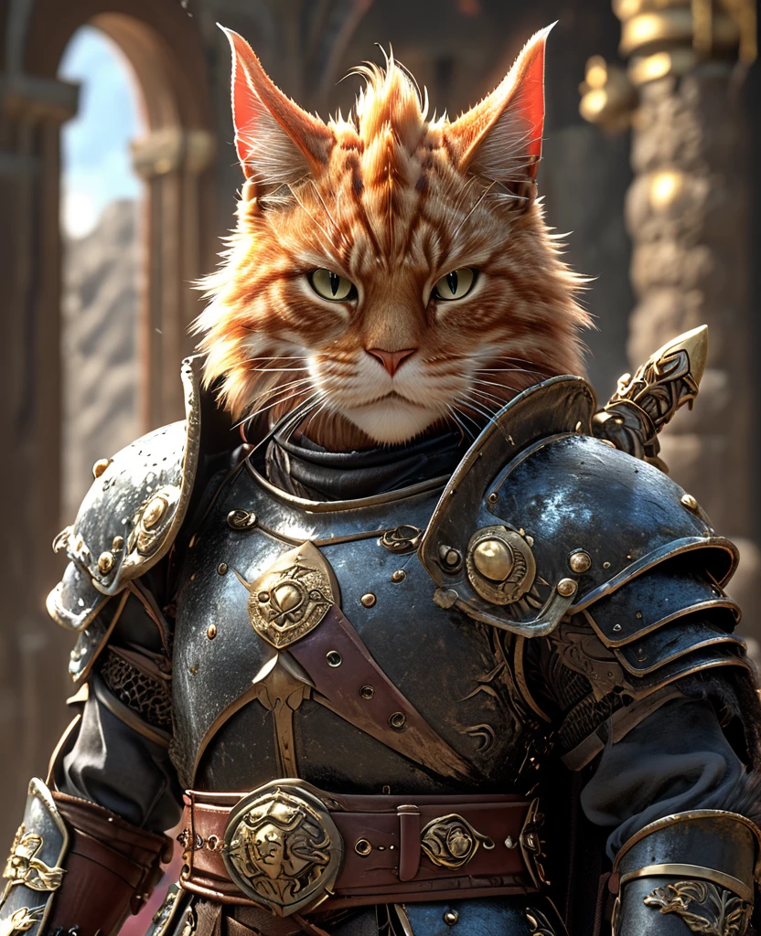 Cat騎士,whole body, Get the Dragon Slayer, Wearing dark armor, Castle Background, High resolution, masterpiece, Highest quality, Very detailed, Very detailed, Ultra-realistic,
Hong Kong Style, 3D Fluffy, Cute and adorable close-ups, Cute big round reflective eyes, Long fuzzy fur, Pixar Rendering, unreal engine Cinematic smooth, Exquisite detail, Cinematic,((masterpiece, Highest quality))((Samurai X Anime Characters、Beastman、Cat)), Tavern, Steampunk Style, tshirt design, On parchment, Mysterious Clouds