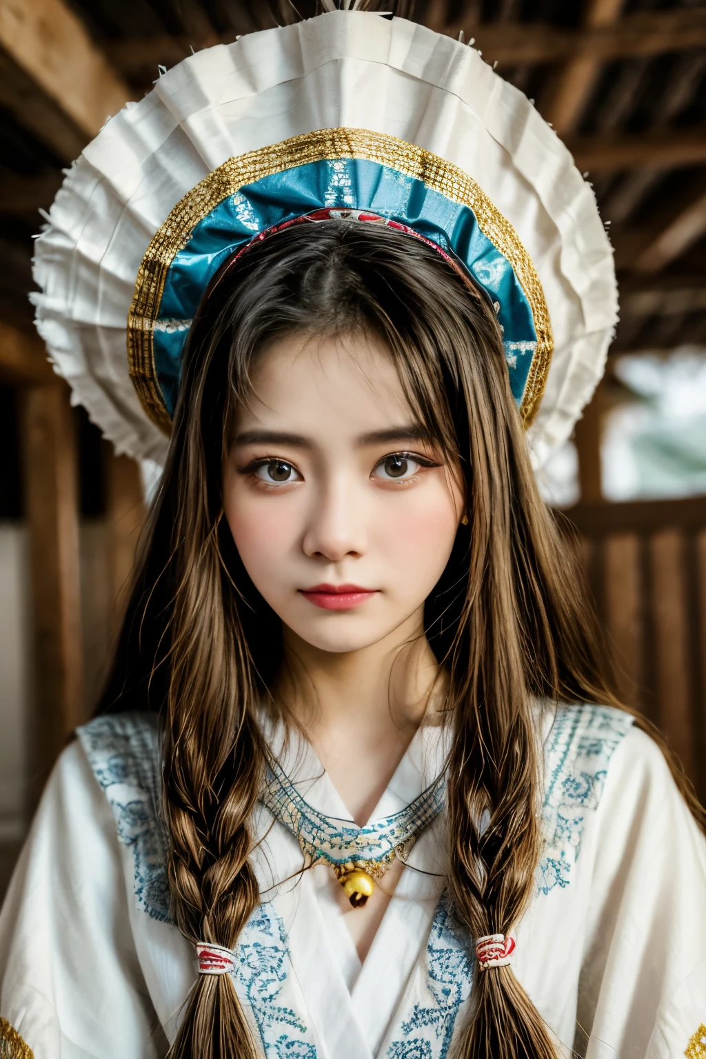 One girl,20-year-old,Upper Body,Traditional clothing,Look straight into the eyes,Traditional Dancer