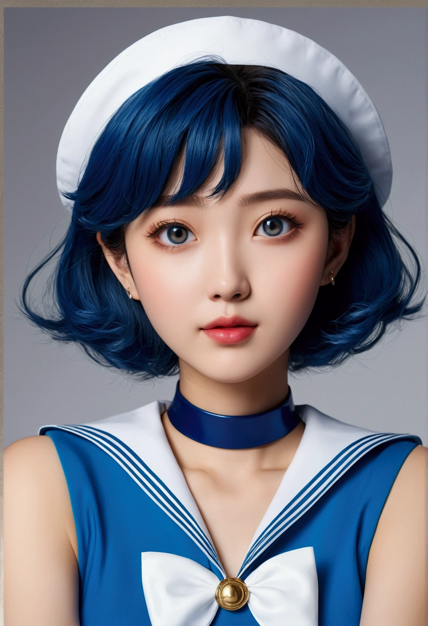 Beauty、very cute face、Outstanding proportions、Highest image quality、masterpiece、8K、soft expression、upper body only、(sailor mercury、Details down to the last detail、delicate in every detail)