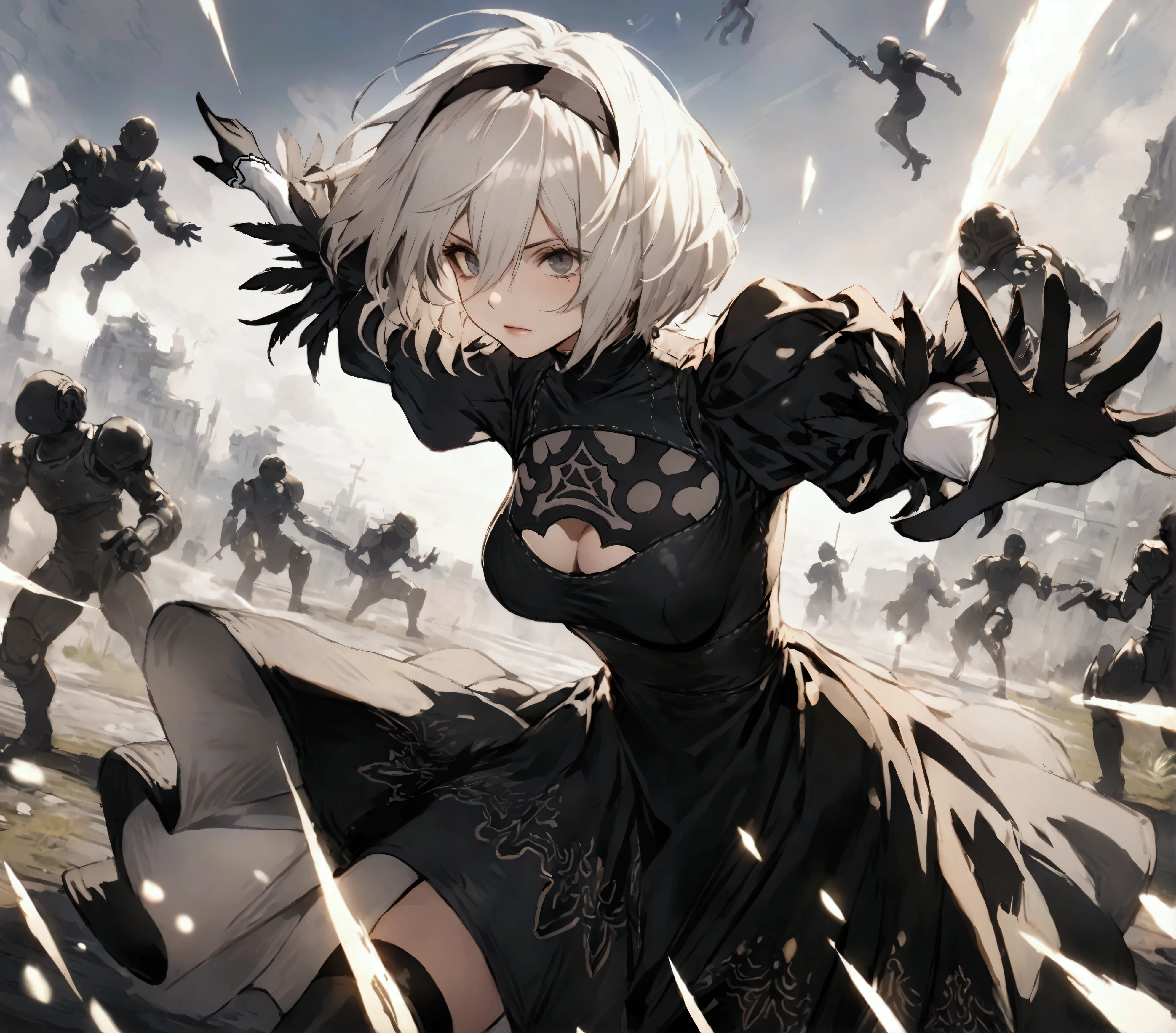 Best Quality, 2b nier automata, fighting with androids 