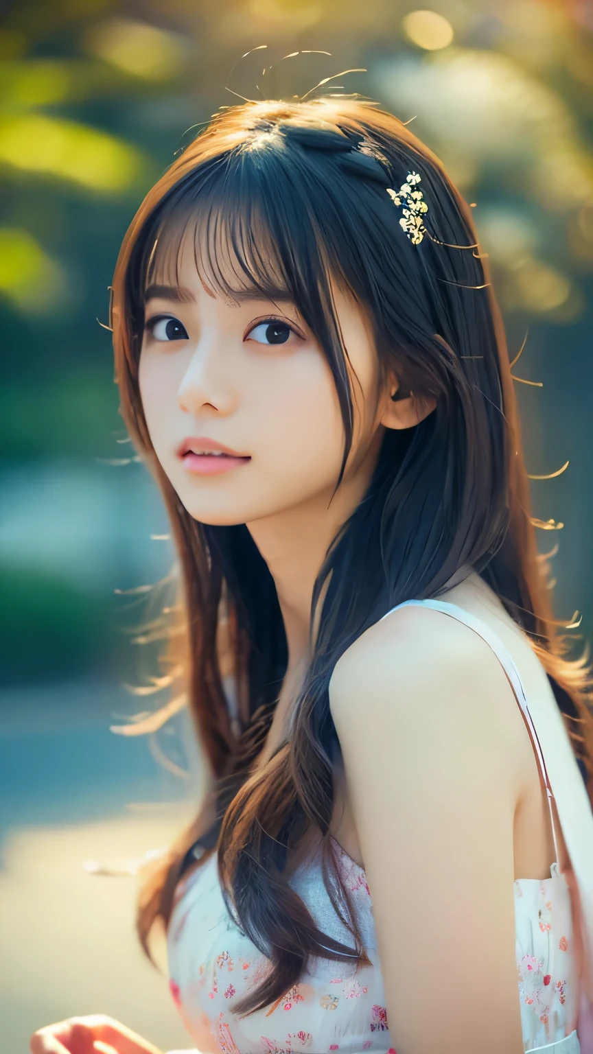 Highest quality,4K,8k,High resolution,masterpiece:1.2,Very detailed,Realistic:1.37,Portraiture,Soft colors,Gentle light,A girl exuding fatigue,Long flowing hair,Delicate features,Deeply contemplative eyes,White skin,Happy expression,Soft pastel colors,Great atmosphere,Party Dresses,Subtle brushwork,Dreamlike composition,Gazing into the distance,,Romantic atmosphere、Roppongi nightlife、,Calm colors,Soft Shadows、Above the waist display、