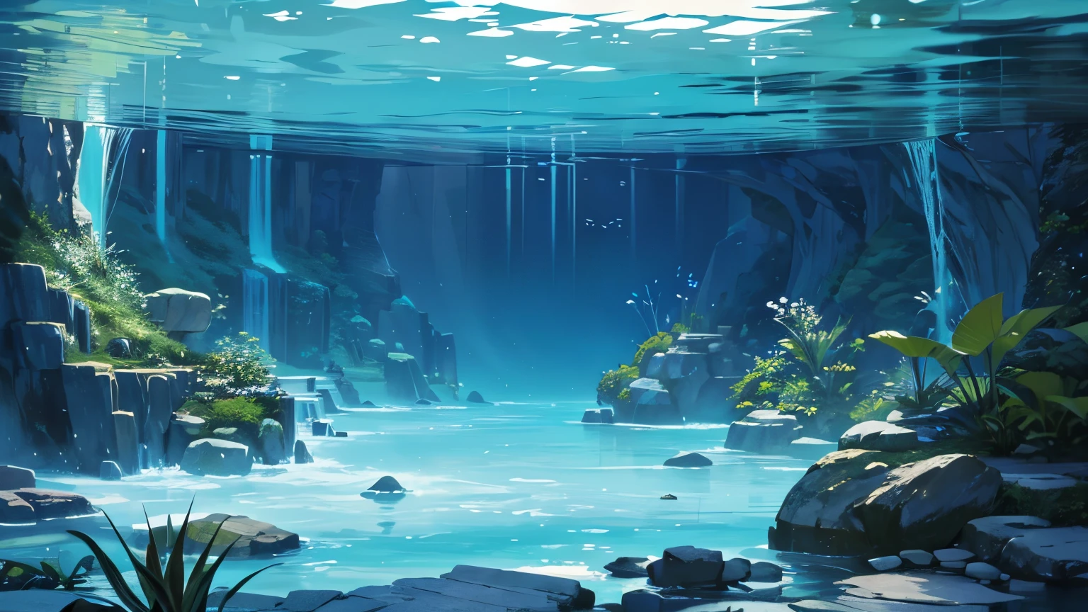 Fantastic underwater、The water is clear、Graceful aquatic plants sway within it.。This scenery soothes the soul、It gives me a sense of quiet peace、dark