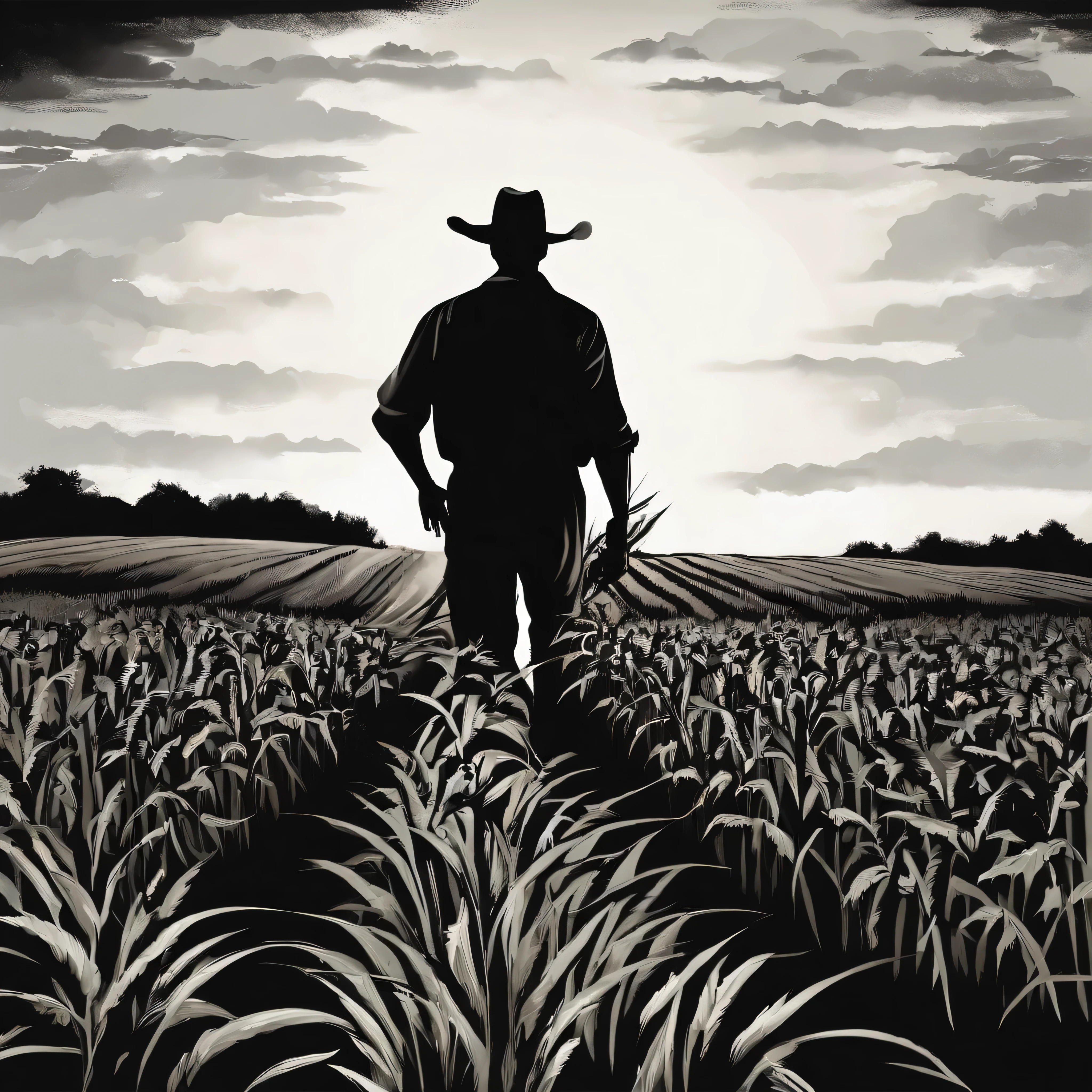 Create a logo that shows a black silhouette of An agronomo in the cornfield and that the brand is Don Cruz