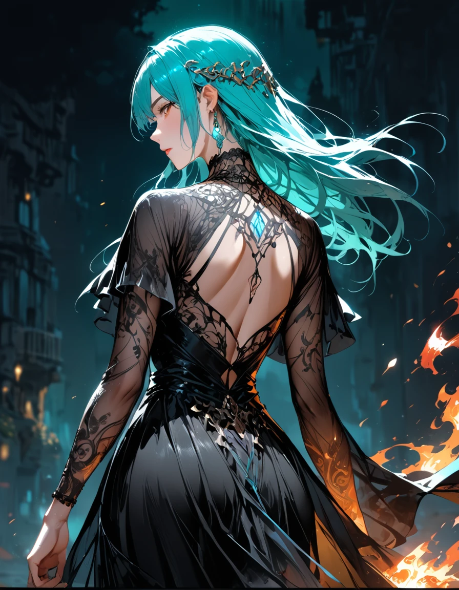 Arafed, Dark fantasy art, fantasy art, goth art, a picture of a tattoo on the back of a female elf, a glowing tattoo of a ((strawberry: 1.3)) on the elf's back, the ((strawberry tattoo)) is vivid, intricate detailed coming to life from the ink to real life, GlowingRunesAI_purple, ((fire surrounds the strawberry: 1.5)), shoot taken from the back, ((the back is visible: 1.3), she wears a transparent black dress, the dress is elegant, flowing, elven style, that the tattoos glow, dynamic hair color, dynamic hair style, vibrant, Ultra-high resolution, High Contrast, (masterpiece:1.5), highest quality, Best aesthetics), best details, best quality, highres, 16k, (ultra detailed: 1.5), masterpiece, best quality, (extremely detailed) RAW, (ultra details, Masterpiece, best quality) faize, Digital Painting,
