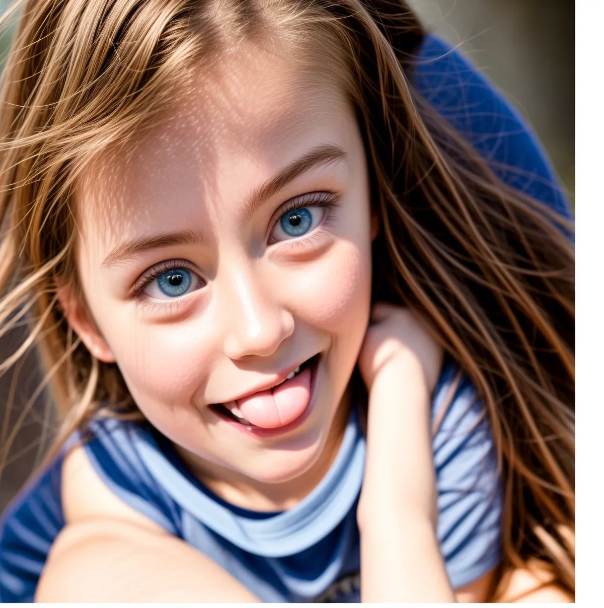 masterpiece, best quality, cinematic photo of 1girl, brown hair, blue eyes, looking at viewers, blue t shirt, mouth open, smiling, white hoody,, photograph, film, highres