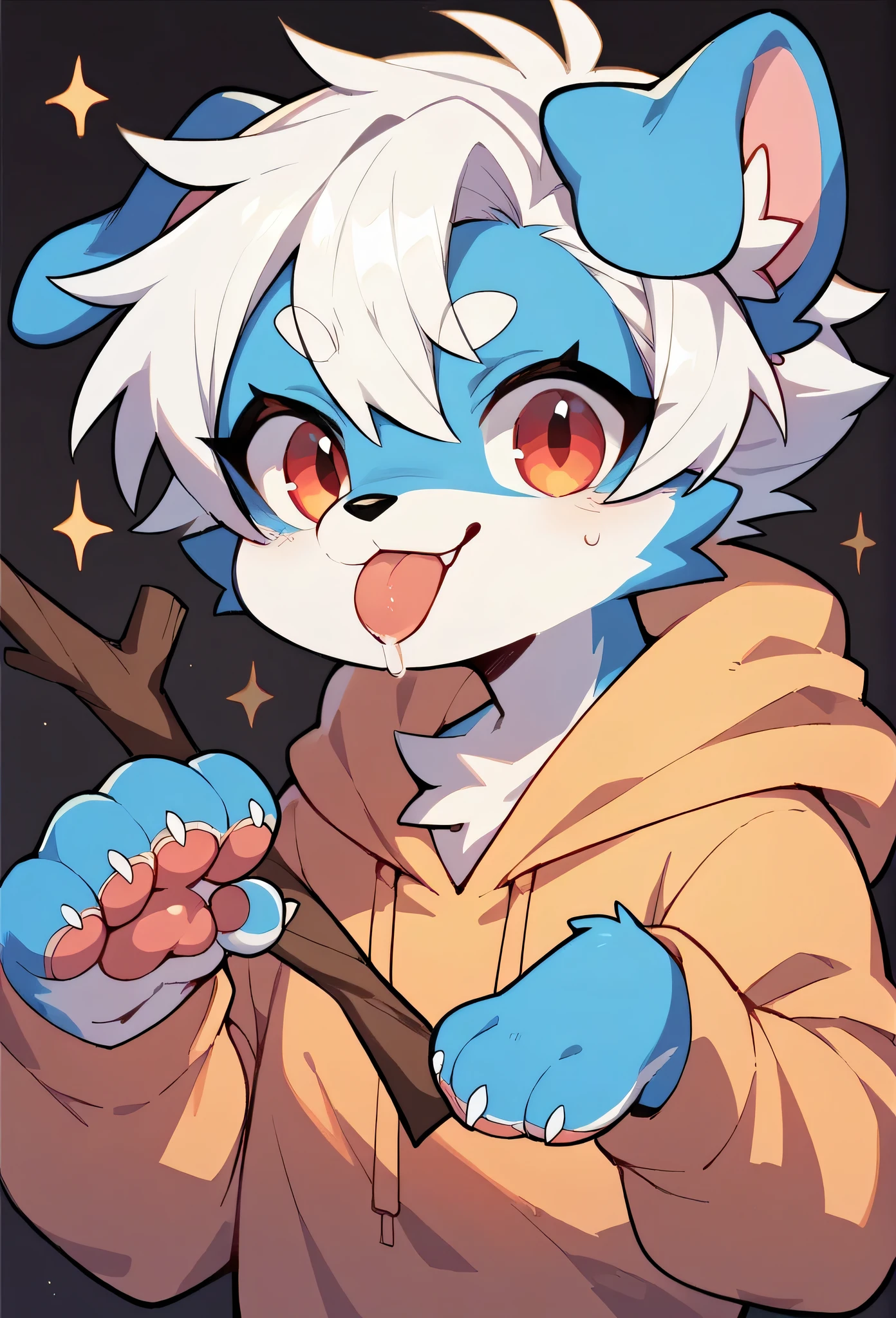 (Light blue fur,white hair,)Get involved,Stick out your tongue,Paw Clothes,hoodie clothes,dog,Wizard,