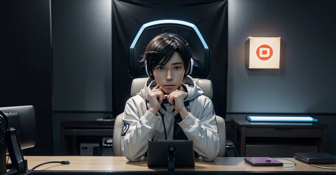 anime boy sitting in a chair with his hands on the keys of a computer, gamer aesthetic, digital anime art, smooth anime cg art, gamer, in an anime, anime cgi style, trending anime artwork, trending anime art, modern anime style, anime trending artwork, gaming, discord profile picture, anime boy, anime style artwork, digital anime art!!, realistic anime 3 d style, ( ( bit flip | god of ai art ) ), 4k anime, 4 k anime, cg animation