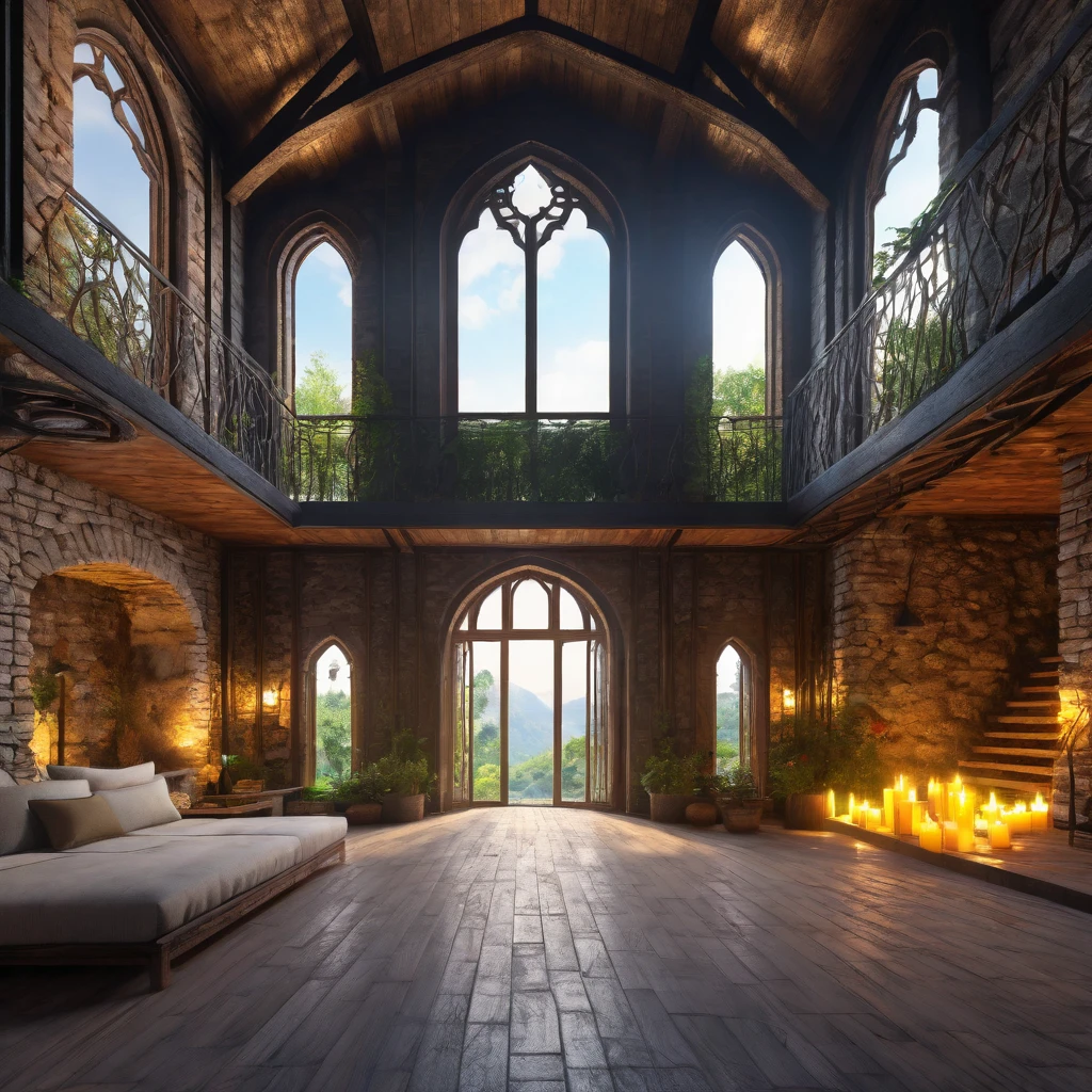 A different world morning, mysterious and calm feeling, in the castle of the kingdom, emerging from the darkness, wishing for world peace. ((Best quality, superb, 8K, masterpiece: 1.8))