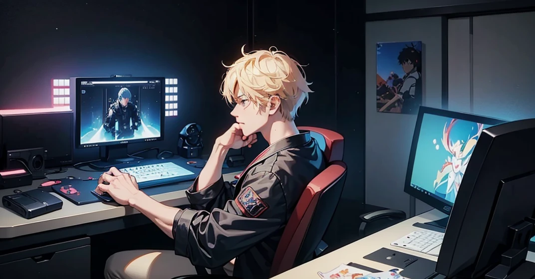 anime boy sitting in a chair with his hands on the keys of a computer, gamer aesthetic, digital anime art, smooth anime cg art, gamer, in an anime, anime cgi style, trending anime artwork, trending anime art, modern anime style, anime trending artwork, gaming, discord profile picture, anime boy, anime style artwork, digital anime art!!, realistic anime 3 d style, ( ( bit flip | god of ai art ) ), 4k anime, 4 k anime, cg animation