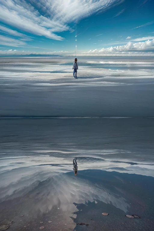 **Salar de Uyuni**
Picture the vast expanse of the world's largest salt flat, stretching out before you like a giant mirror. The sky and the ground blend seamlessly, creating an otherworldly reflection that makes you feel like you're walking on clouds. The salty air tingles on your skin, and the silence is so profound that you can hear your own heartbeat. It's a place where reality and illusion merge, leaving you in awe of nature's beauty.