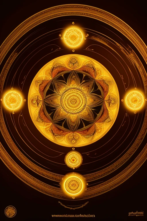 logotype, (((magie))), land, water, fire, Tuuli, magie circles, mandala, abstrato, fractal, Standard, yellow, creative, art station, vector, golden ratio